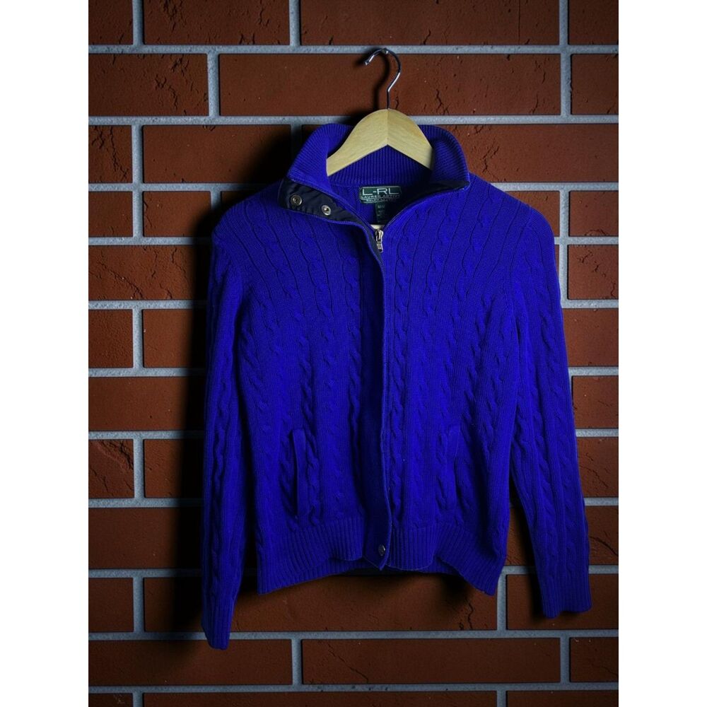 Vintage Lauren Ralph Lauren Active Cable Knit Zip Cardigan Sweater Women's M